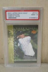 lot 99 image: 2001 Upper Deck Tiger Woods Tigers Tales Golf Card - PSA 9