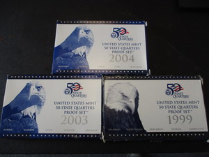1999, 2003 and 2004-S 50 State Quarters Proof Sets in Original Government Packaging and COA
