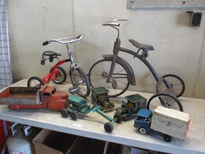 Vintage Tricycles and Toy cars