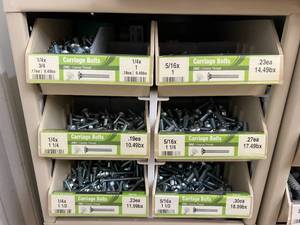 ASSORTED CARRIAGE BOLTS AND CABINET
