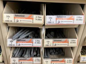 ASSORTED GALVANIZED LAG SCREWS AND CABINET