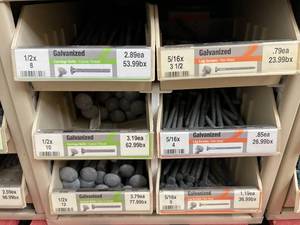ASSORTED GALVANIZED LAG SCREWS AND BOLTS AND CABINET