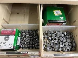 ASSORTED HEX NUTSWASHERSBOLTS AND CABINET