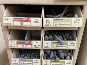 ASSORTED GALVANIZED NUTSWASHERSBOLTS AND CABINET