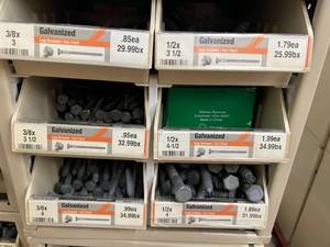 ASSORTED GALVANIZED LAG SCREWS AND CABINET