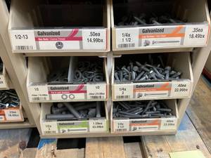 ASSORTED GALVANIZED NUTSWASHERSBOLTS AND CABINET