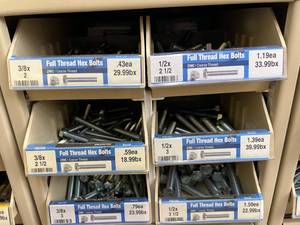 ASSORTED FULL THREAD HEX BOLTS AND CABINET