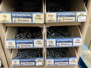 ASSORTED FULL THREAD HEX BOLTS AND CABINET