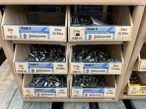 ASSORTED GRADE 5 HEX CAP SCREWS AND CABINET