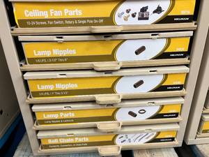 ASSORTED LAMP PARTSCEILING FAN PARTS AND CABINET