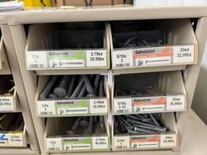 ASSORTED GALVANIZED LAG SCREWSCARRIAGE BOLTS AND CABINET