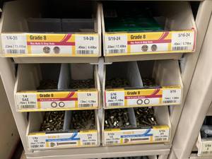 ASSORTED GRADE 8 HEX NUTSSTOP NUTSWASHERSCAP SCREWS WITH CABINET