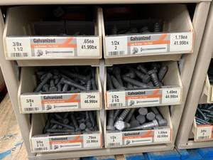 ASSORTED GALVANIZED LAG SCREWS AND CABINET