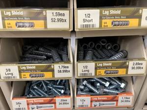 ASSORTED LAG SHIELDSCREWS AND CABINET