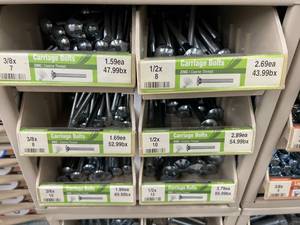 ASSORTED CARRIAGE BOLTS AND CABINET