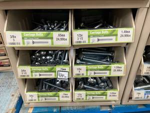 ASSORTED CARRIAGE BOLTS AND CABINET