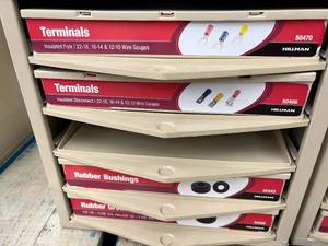ASSORTED TERMINALS AND RUBBER BUSHINGS AND CABINET