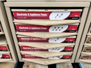 ASSORTED ELECTRICAPPLIANCE FUSES AND CABINET