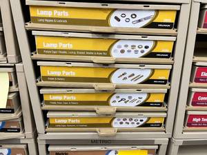 ASSORTED LAMP PARTS AND CABINET