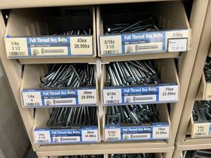 ASSORTED FULL THREAD HEX BOLTS AND CABINET