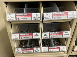 ASSORTED STAINLESS STEEL SELF DRILLING SCREWS AND CABINET