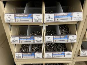 ASSORTED STAINLESS STEEL MACHINE SCREWS AND CABINET