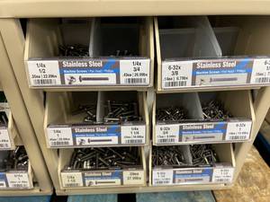 ASSORTED STAINLESS STEEL MACHINE SCREWS AND CABINET