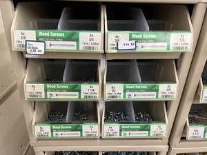 ASSORTED WOOD SCREWS AND CABINET