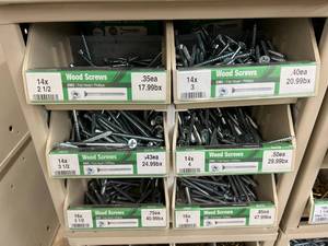 ASSORTED WOOD SCREWS AND CABINET