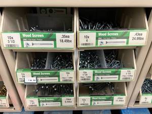 ASSORTED WOOD SCREWS AND CABINET