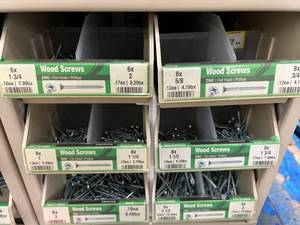 ASSORTED WOOD SCREWS AND CABINET