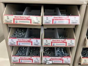 ASSORTED SHEET METAL SCREWS AND CABINET