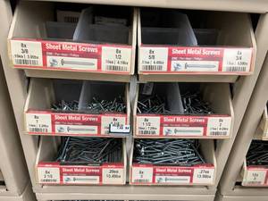 ASSORTED SHEET METAL SCREWS AND CABINET