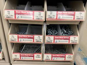 ASSORTED SHEET METAL SCREWS AND CABINET