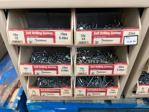 ASSORTED SELF DRILLING SCREWS AND CABINET