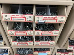 ASSORTED SHEET METAL SCREWS AND CABINET