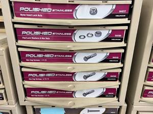 ASSORTED POLISHED STAINLESS HEX CAP SCREW AND CABINET