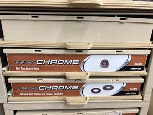 ASSORTED BLACK CHROME WASHERSNUTS AND CABINET