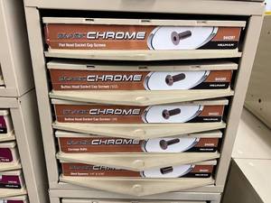 ASSORTED BLACK CHROME SOCKET CAP SCREWS AND CABINET