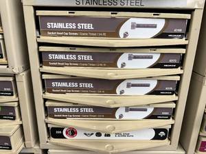 ASSORTED STAINLESS STEEL SOCKET HEAD CAP SCREWS AND CABINET