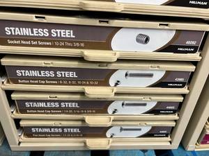 ASSORTED STAINLESS STEEL SOCKET HEAD CAP SCREWS AND CABINET