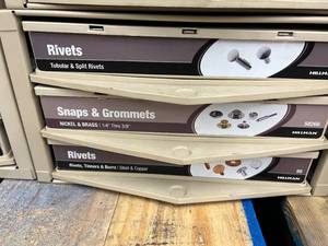 3 DRAWER CABINET WITH ASSORTED RIVETS