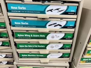5 DRAWERCABINET ASSORTED SCREWSWASHERSHOSE BARBS