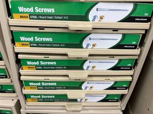 ASSORTED WOOD SCREWS WITH CABINET