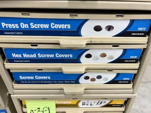 ASSORTED SCREW COVERS WITH CABINET