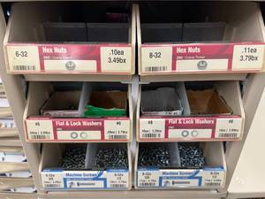 ASSORTED NUTSWASHERSSCREWS WITH CABINET