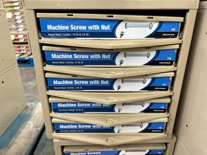 ASSORTED MACHINE SCREWS AND NUTS WITH CABINET
