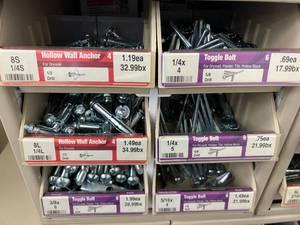 ASSORTED WALL ANCHORS AND TOGGLE BOLTS WITH CABINET