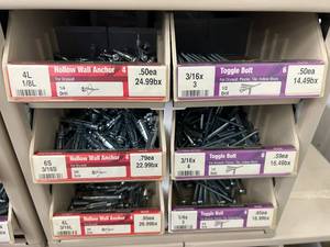 ASSORTED WALL ANCHORS AND TOGGLE BOLTS WITH CABINET