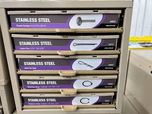 ASSORTED STAINLESS STEEL ASSORTED ITEMS WITH CABINET